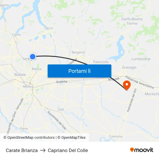 Carate Brianza to Capriano Del Colle map