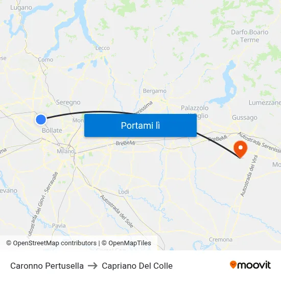 Caronno Pertusella to Capriano Del Colle map