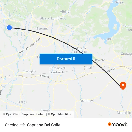 Carvico to Capriano Del Colle map