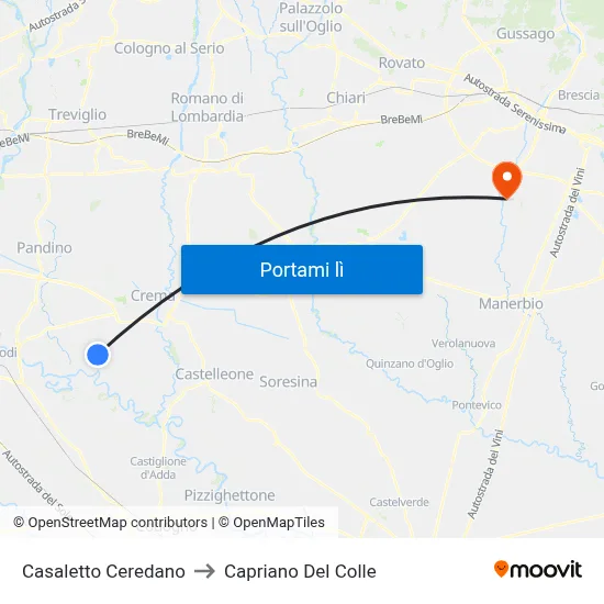 Casaletto Ceredano to Capriano Del Colle map