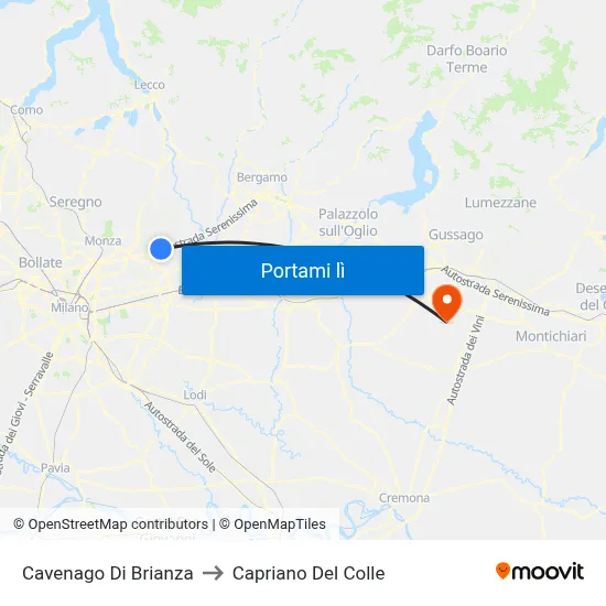 Cavenago Di Brianza to Capriano Del Colle map