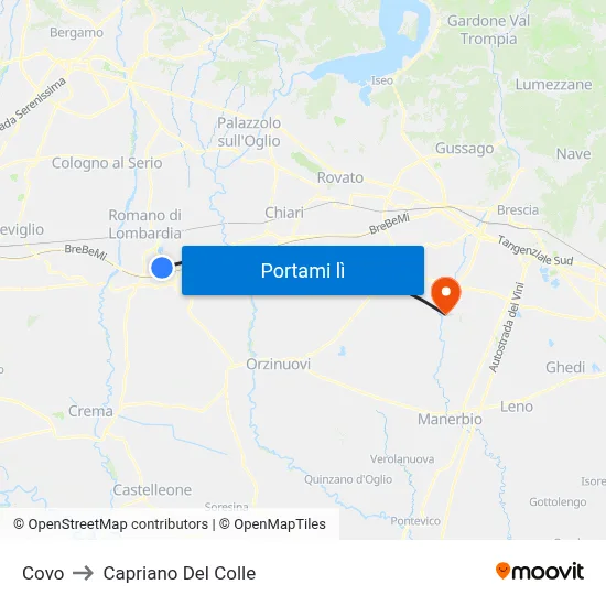 Covo to Capriano Del Colle map