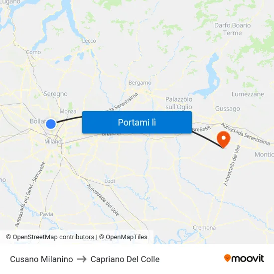 Cusano Milanino to Capriano Del Colle map