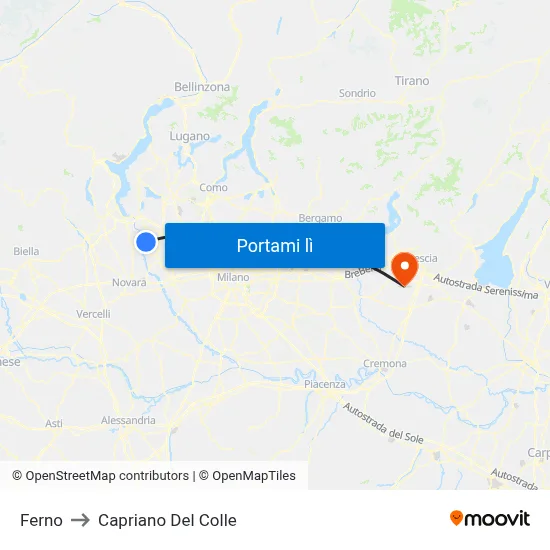 Ferno to Capriano Del Colle map