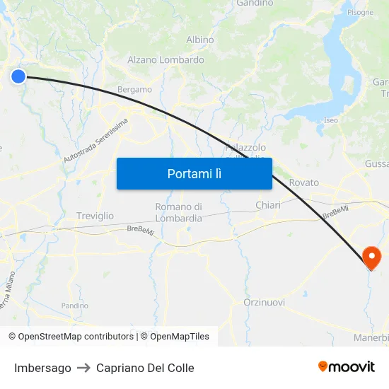 Imbersago to Capriano Del Colle map