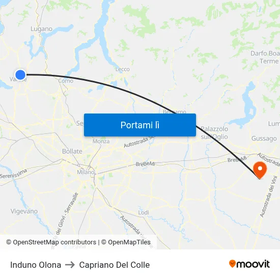 Induno Olona to Capriano Del Colle map