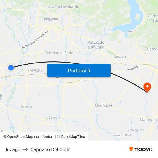 Inzago to Capriano Del Colle map