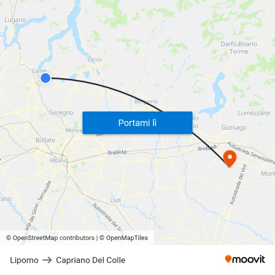 Lipomo to Capriano Del Colle map