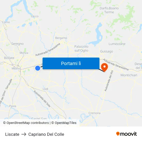 Liscate to Capriano Del Colle map