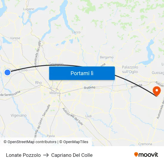 Lonate Pozzolo to Capriano Del Colle map