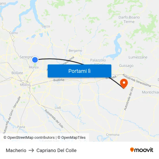 Macherio to Capriano Del Colle map