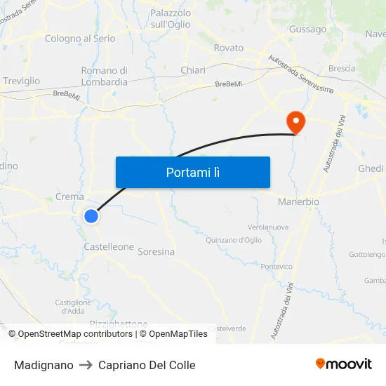 Madignano to Capriano Del Colle map