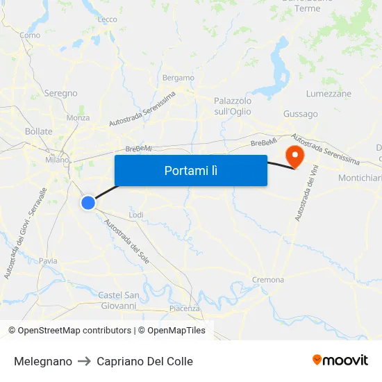 Melegnano to Capriano Del Colle map