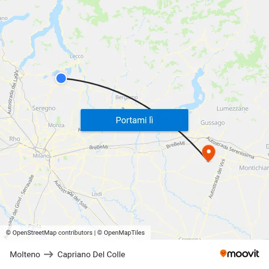Molteno to Capriano Del Colle map