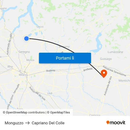 Monguzzo to Capriano Del Colle map