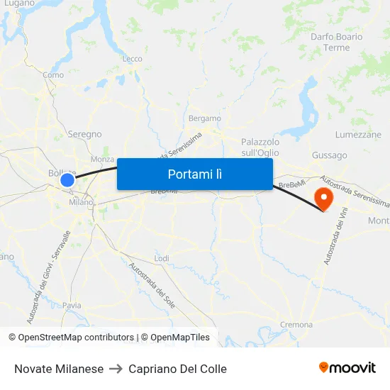 Novate Milanese to Capriano Del Colle map