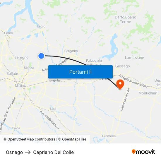 Osnago to Capriano Del Colle map