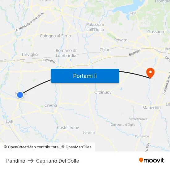 Pandino to Capriano Del Colle map
