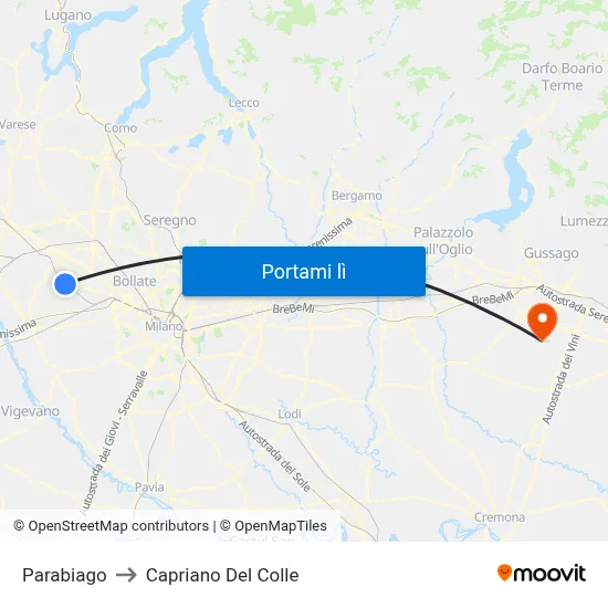 Parabiago to Capriano Del Colle map