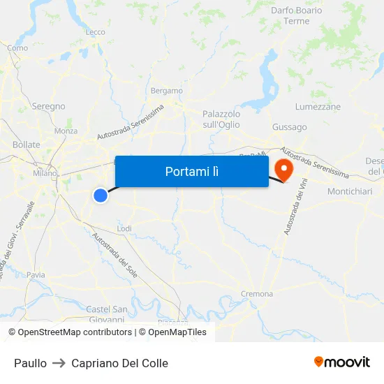 Paullo to Capriano Del Colle map