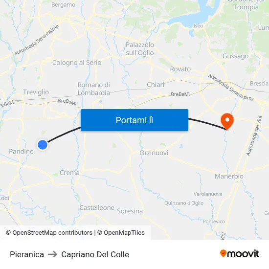Pieranica to Capriano Del Colle map