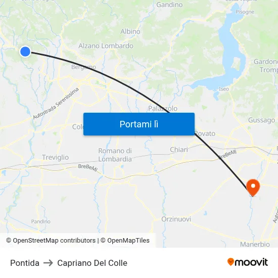 Pontida to Capriano Del Colle map