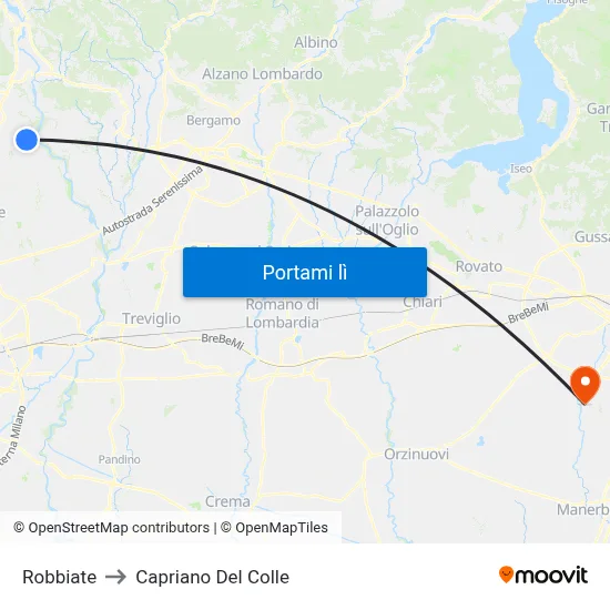 Robbiate to Capriano Del Colle map