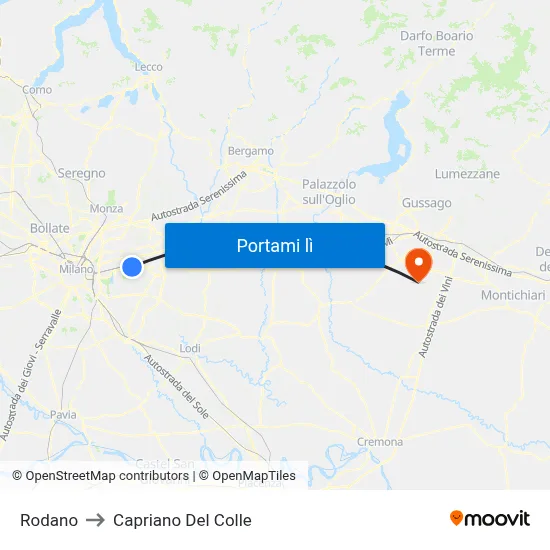 Rodano to Capriano Del Colle map