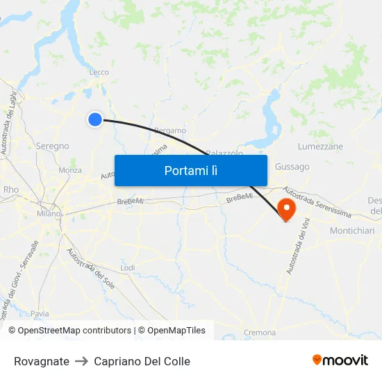 Rovagnate to Capriano Del Colle map