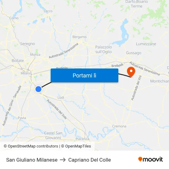 San Giuliano Milanese to Capriano Del Colle map