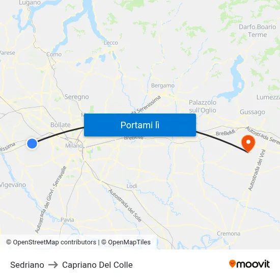 Sedriano to Capriano Del Colle map