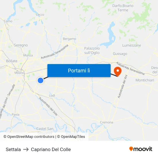 Settala to Capriano Del Colle map