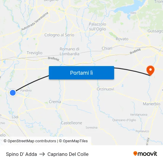 Spino D' Adda to Capriano Del Colle map