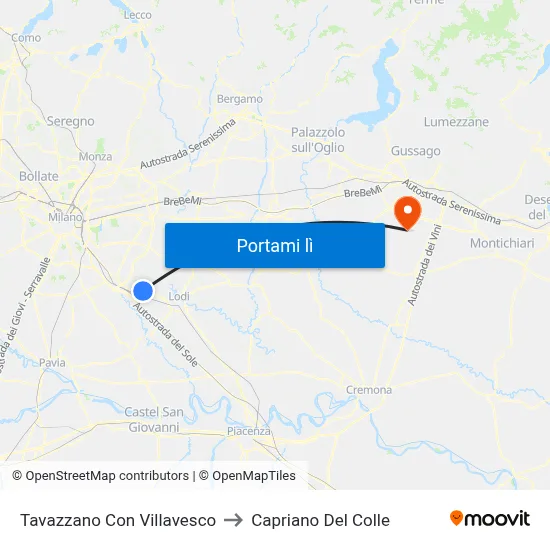 Tavazzano Con Villavesco to Capriano Del Colle map