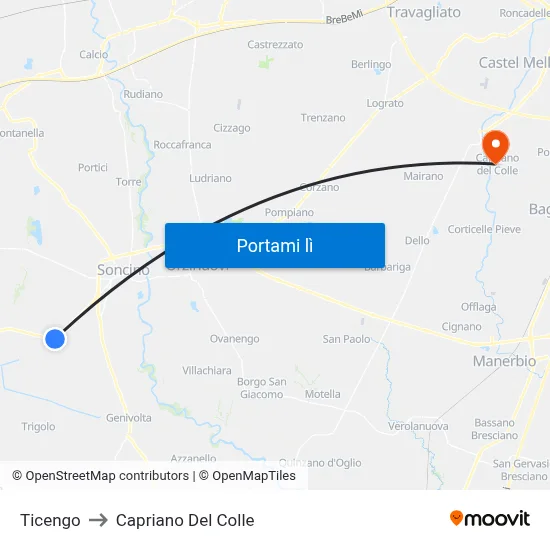 Ticengo to Capriano Del Colle map