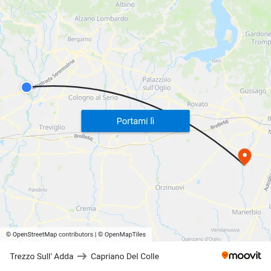 Trezzo Sull' Adda to Capriano Del Colle map