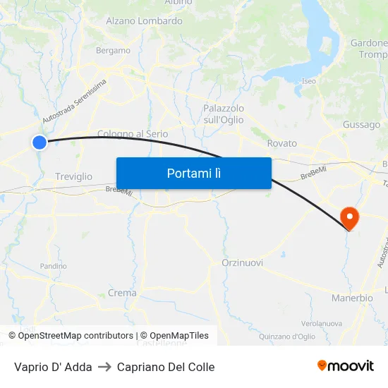 Vaprio D' Adda to Capriano Del Colle map
