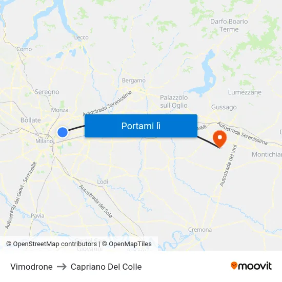Vimodrone to Capriano Del Colle map