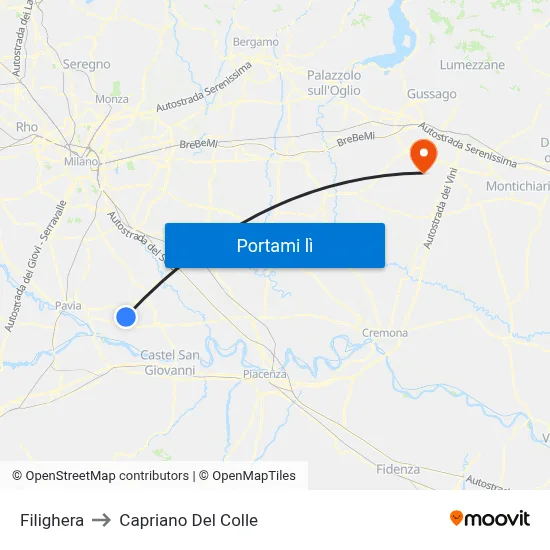 Filighera to Capriano Del Colle map