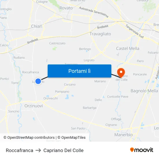 Roccafranca to Capriano Del Colle map