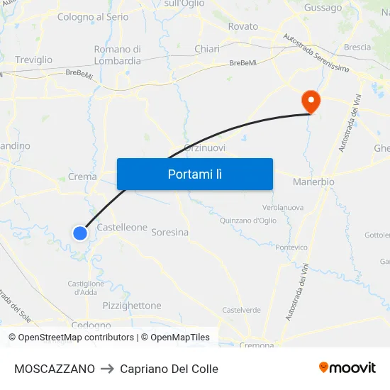 MOSCAZZANO to Capriano Del Colle map