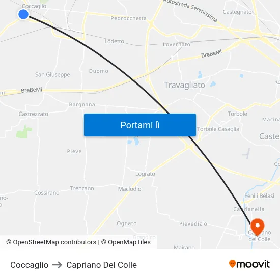 Coccaglio to Capriano Del Colle map