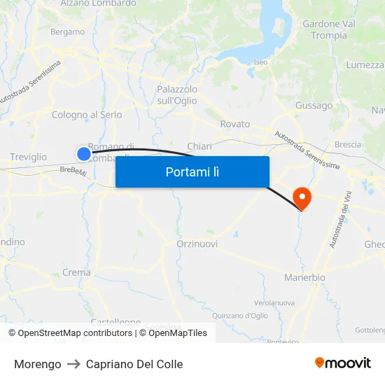 Morengo to Capriano Del Colle map