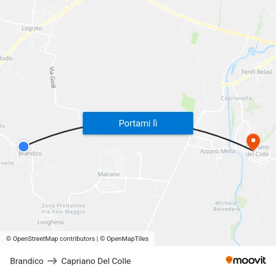 Brandico to Capriano Del Colle map
