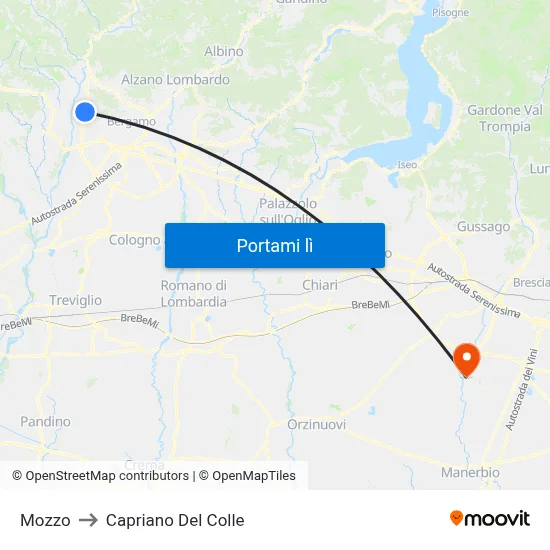 Mozzo to Capriano Del Colle map