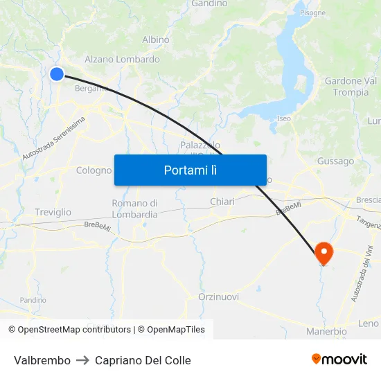 Valbrembo to Capriano Del Colle map