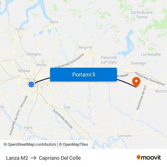 Lanza M2 to Capriano Del Colle map