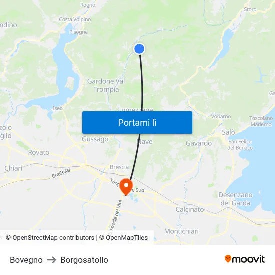 Bovegno to Borgosatollo map