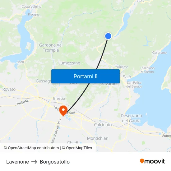 Lavenone to Borgosatollo map