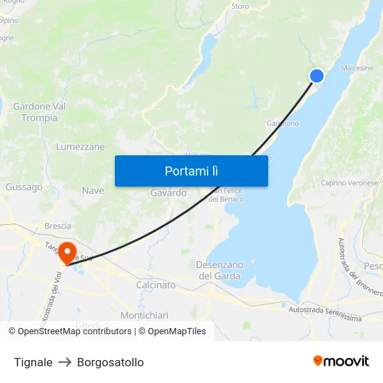 Tignale to Borgosatollo map